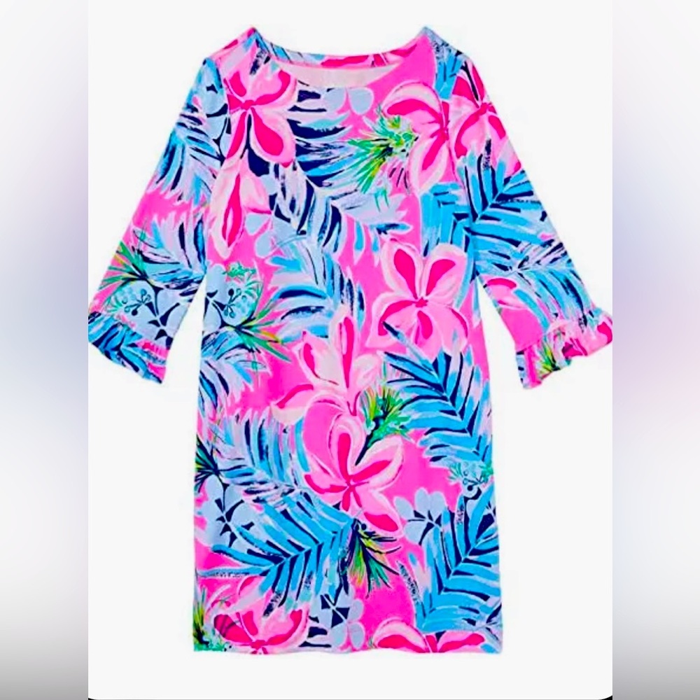 Lilly Pulitzer girls UPF 50+ Mini Sophie Ruffle Dress in Cockatoo Pink, size M